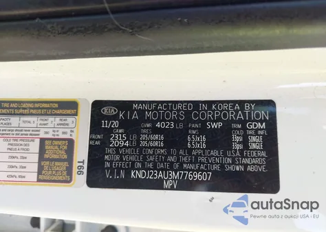 2021 Kia Soul Lx z USA, uszkodzony, nr VIN KNDJ23AU3M7769607